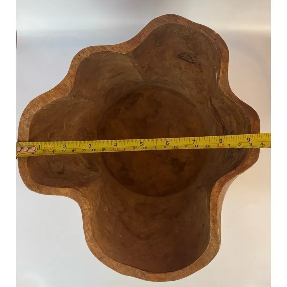 Vintage Pottery Barn Hand Carved Solid  Mango Wood Vessel Display Bowl